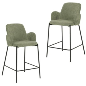 Set Of 2 Shae Knit Fabric Modern Kitchen Counter Bar Stool 65cm - Sage