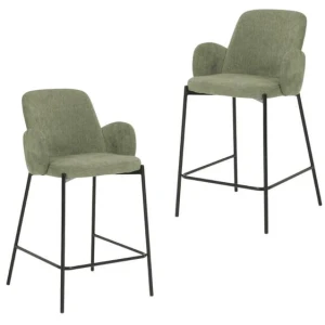 Set Of 2 Shae Knit Fabric Modern Kitchen Counter Bar Stool 65cm - Sage