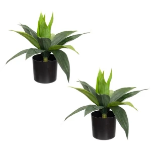 Set Of 2 Small Agave Plant Artificial Faux Plant Decorative In Pot Pink