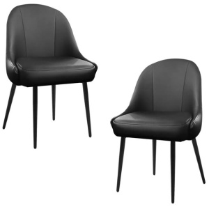Set Of 2 Soon PU Leather Kitchen Dining Chair Metal Legs Black