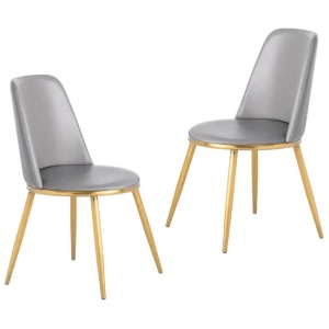 Set Of 2 Tobias Modern PU Leather Dining Chair - Grey & Gold
