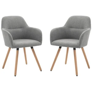 Set Of 2 Verona Fabric Dining Chair Wooden Legs - Grey