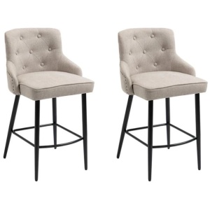 Set Of 2 Will Fabric Kitchen Counter Bar Stool W/ Brass Gold Studs & Handles - Beige