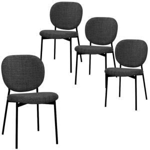 Set Of 4 Archie Fabric Kitchen Dining Chair Metal Legs Black