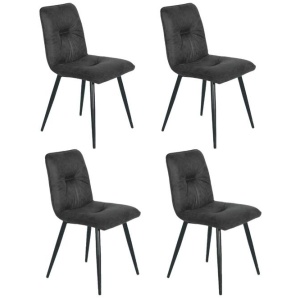 Set Of 4 Midash Vintage Fabric Dining Chair Powdercoated Metal Legs - Charcoal