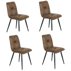 Set Of 4 Midash Vintage Fabric Dining Chair Powdercoated Metal Legs - Tan