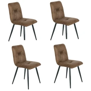 Set Of 4 Midash Vintage Fabric Dining Chair Powdercoated Metal Legs - Tan