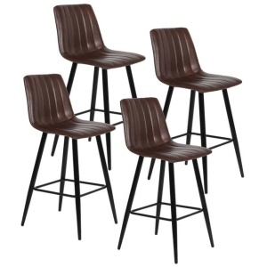 Set Of 4 Molly Faux Leather Kitchen Counter Bar Stool Metal Legs - Brown