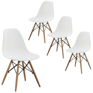 Set Of 4 Replica Dining Chair Eiffel Design Wooden Legs - White