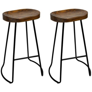Set of 2 Backless Elm Wood Bar Stools 75cm - Black