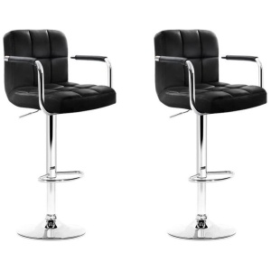Set of 2 Bar Stools Gas lift Swivel Armrests - Steel and Black