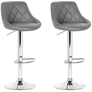 Set of 2 Bar Stools PU Leather Diamond Style - Grey