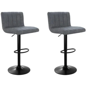 Set of 2 Bar Stools PU Leather Line Style - Grey
