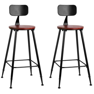 Set of 2 Bar Stools Pinewood Metal - Black and Wood