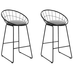 Set of 2 Bar Stools Steel Fabric - Grey and Black