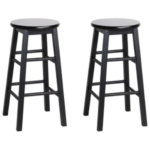 Set of 2 Beech Wood Backless Bar Stools - Black