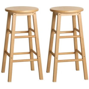 Set of 2 Beech Wood Backless Bar Stools - Natural