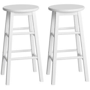 Set of 2 Beech Wood Backless Bar Stools - White