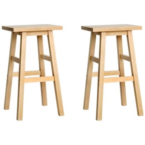 Set of 2 Beech Wood Bar Stools - Natural