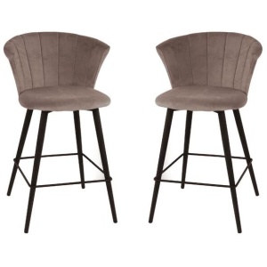Set of 2 Calliope Velvet Fabric Modern Kitchen Counter Bar Stool - Grey