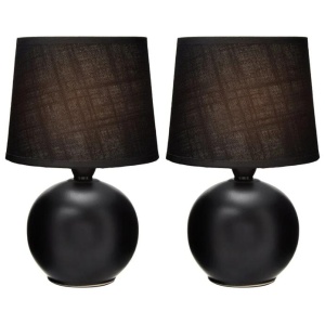 Set of 2 Capri Ceramic Base Modern Round Table Lamp - Black