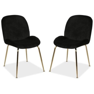 Set of 2 Casa Velvet Fabric Dining Chair - Gold Legs - Black