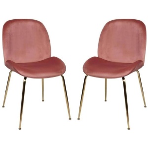 Set of 2 Casa Velvet Fabric Dining Chair - Gold Legs - Blush