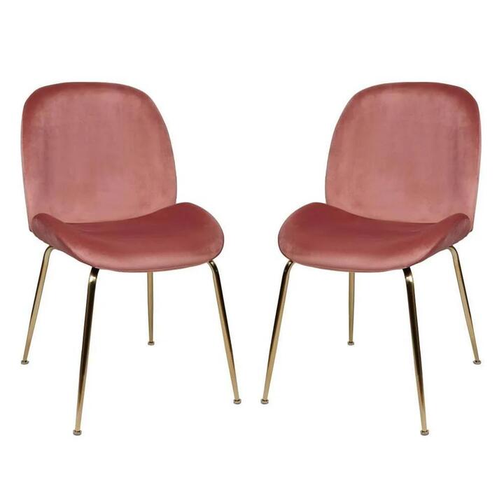 Set of 2 Casa Velvet Fabric Dining Chair - Gold Legs - Blush