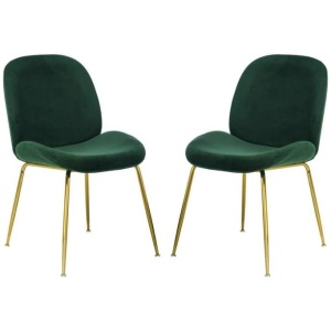 Set of 2 Casa Velvet Fabric Dining Chair - Gold Legs - Emerald
