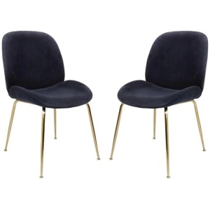 Set of 2 Casa Velvet Fabric Dining Chair - Gold Legs - Ink