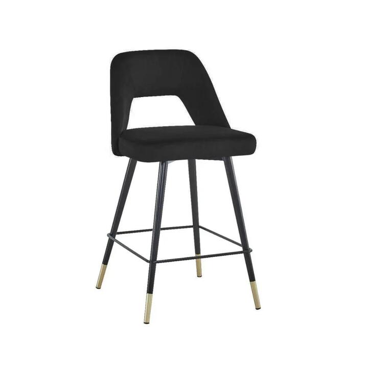Set of 2 Delphi Velvet Fabric Kitchen Bar Stool - Black
