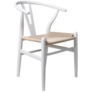 Set of 2 Dining Chairs Rattan Seat Side Chair Kitchen Wood Furniture White