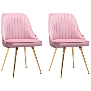 Set of 2 Dining Chairs Retro Chair Cafe Kitchen Modern Iron Legs Velvet Pink