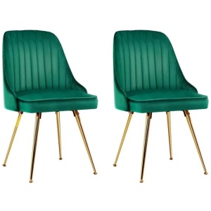 Set of 2 Dining Chairs Retro Chair Cafe Kitchen Modern Metal Legs Velvet Green