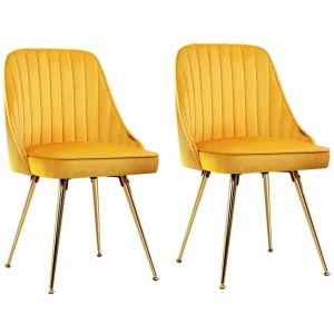 Set of 2 Dining Chairs Retro Chair Cafe Kitchen Modern Metal Legs Velvet Yellow
