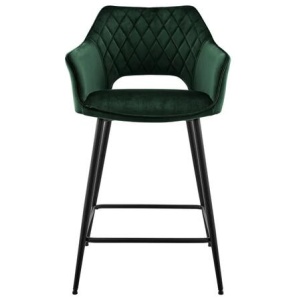 Set of 2 Dublin Fabric Kitchen Counter Bar Stools Metal Frame - Dark Green