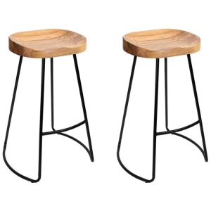 Set of 2 Elm Wood Backless Bar Stools 65cm - Black and Light Natural