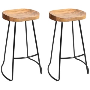 Set of 2 Elm Wood Backless Bar Stools 75cm - Black and Light Natural