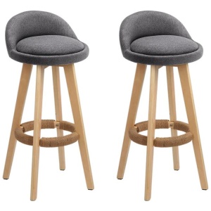 Set of 2 Fabric Backrest Bar Stools - Grey