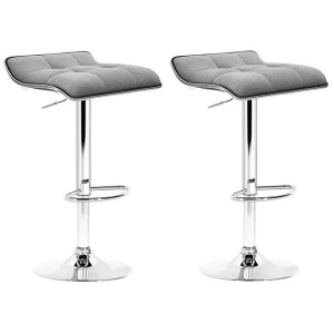 Set of 2 Fabric Bar Stools Swivel Bar Stools- Grey Chrome