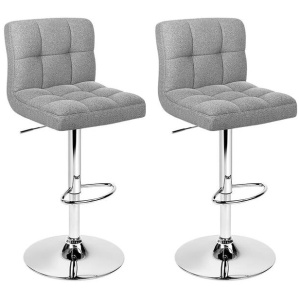 Set of 2 Fabric Swivel Bar Stools - Grey