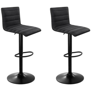 Set of 2 Faux Linen Bar Stools - Black