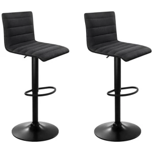 Set of 2 Faux Linen Bar Stools - Black