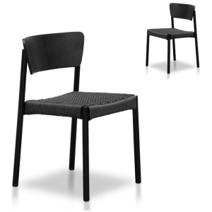 Set of 2 - Filiberto Rope Seat Dining Chair - Black by Interior Secrets - AfterPay Available