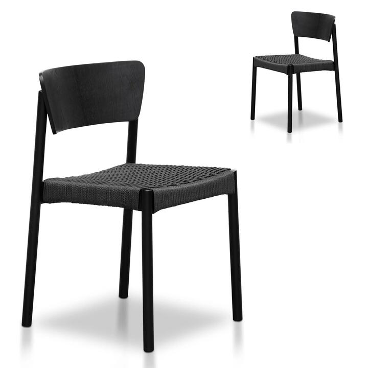 Set of 2 - Filiberto Rope Seat Dining Chair - Black by Interior Secrets - AfterPay Available