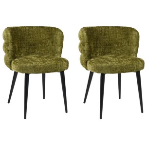Set of 2 Flavio Fabric Kitchen Dining Chair Metal Legs Moss