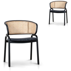 Set of 2 - Florine Fabric Dining Chair - Dark Grey with Rattan Back by Interior Secrets - AfterPay Available