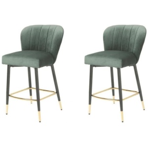 Set of 2 Gaia Velvet Fabric Kitchen Counter Bar Stool 63cm - Emerald