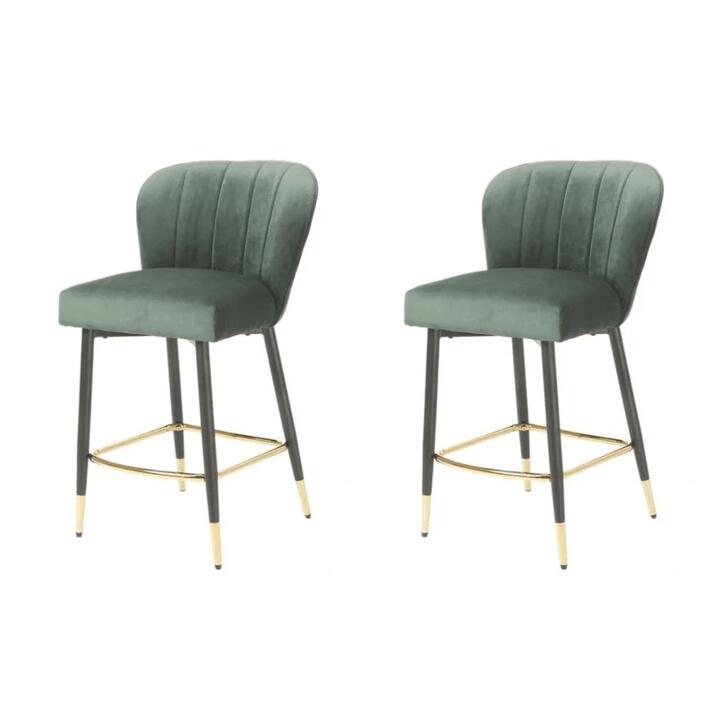 Set of 2 Gaia Velvet Fabric Kitchen Counter Bar Stool 63cm - Emerald