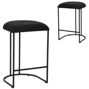 Set of 2 - Galvan 65cm Bar Stool - Black Boucle by Interior Secrets - AfterPay Available